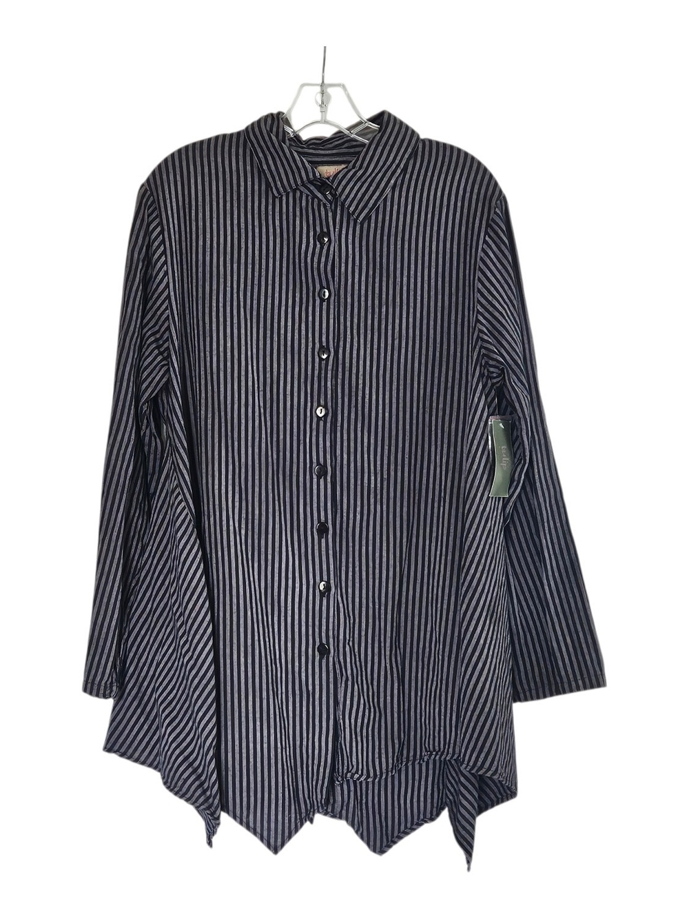 Tulip Women's Pinstripe Sharkbite Hem Button Down Tunic Womens M NWT Lagenlook